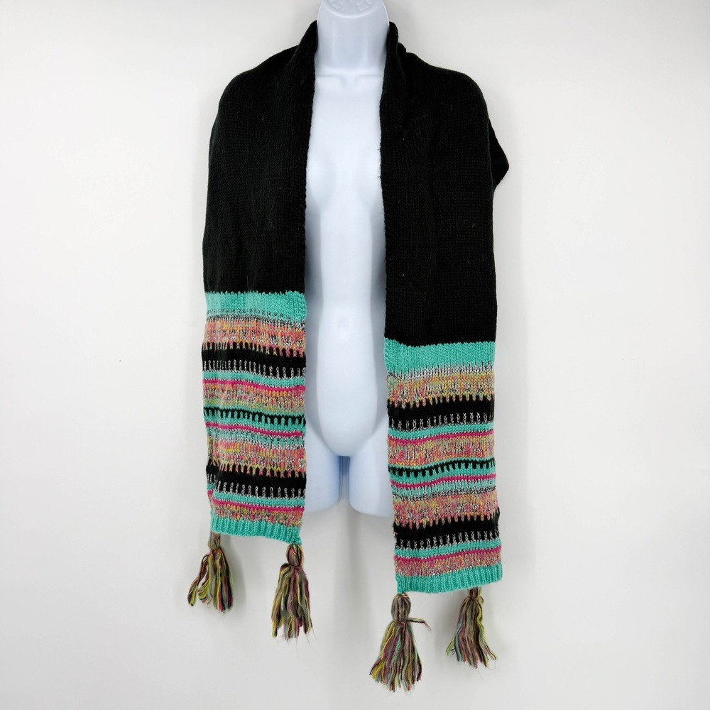 Fair Weather Accessories Black Multi Color Metallic Knit Tassel Scarf Comfort